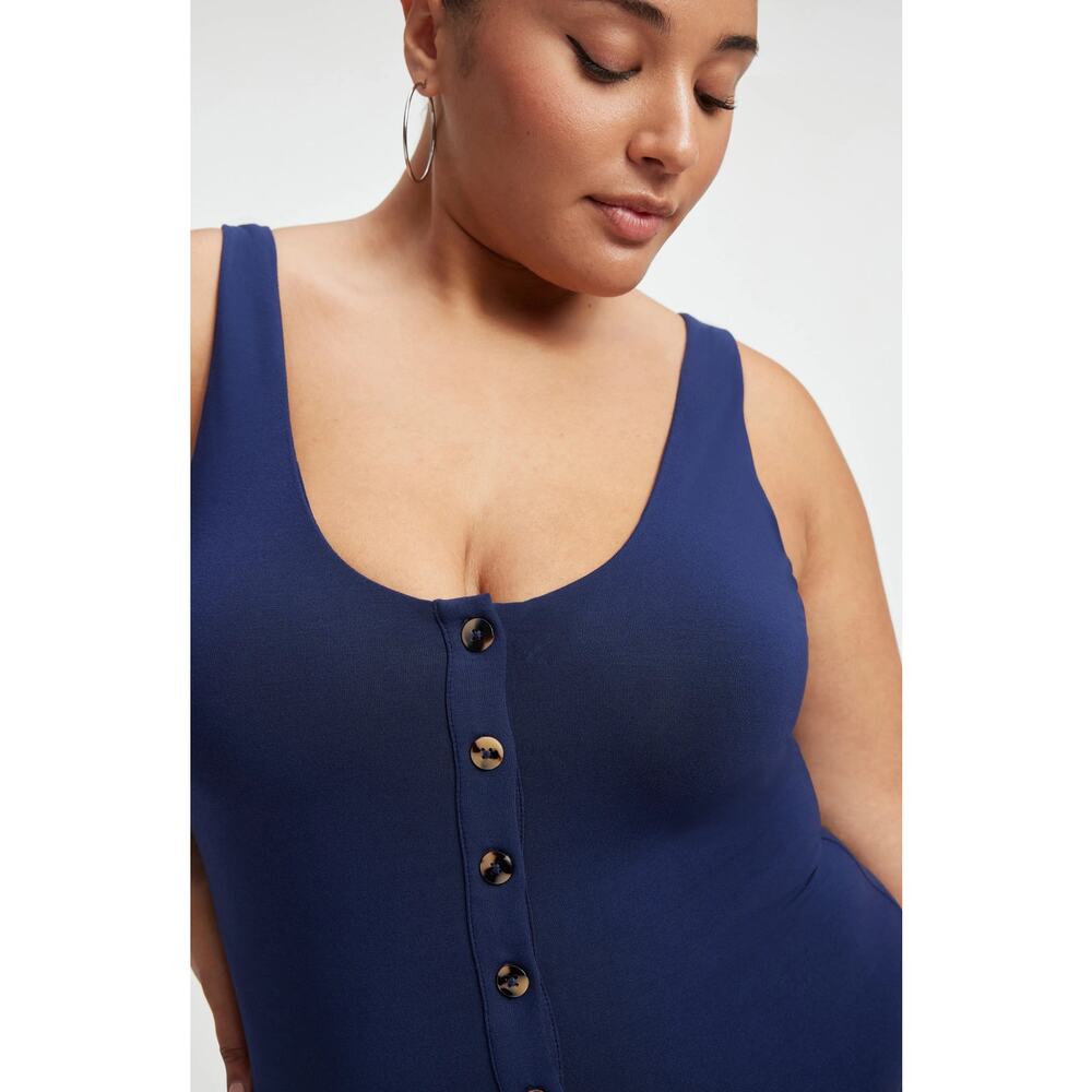 Good American Good Touch Button-Up Bodysuit in Blue Rinse 6 / 3X NEW
